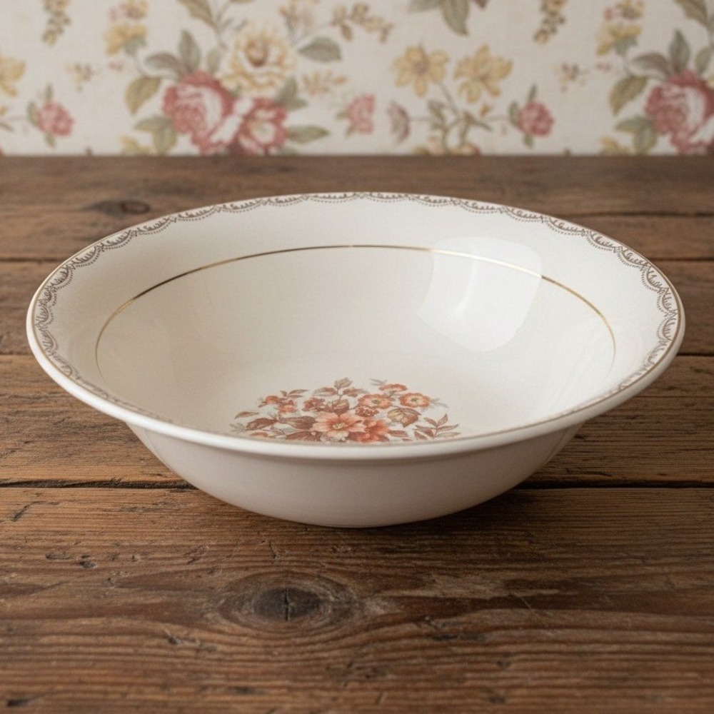 French Saxon China Floral Pink Serving Bowl, Vintage 22K Gold Trim Porcelain